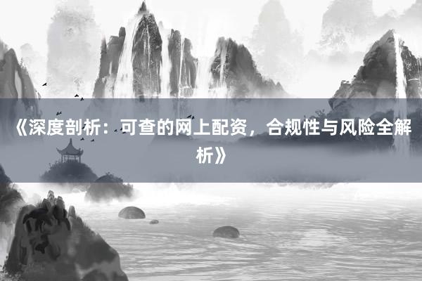 《深度剖析：可查的网上配资，合规性与风险全解析》