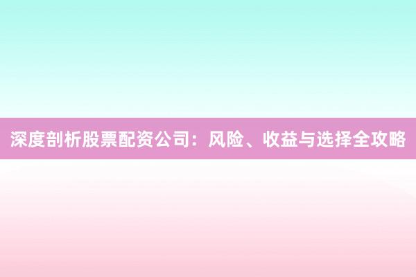 深度剖析股票配资公司：风险、收益与选择全攻略